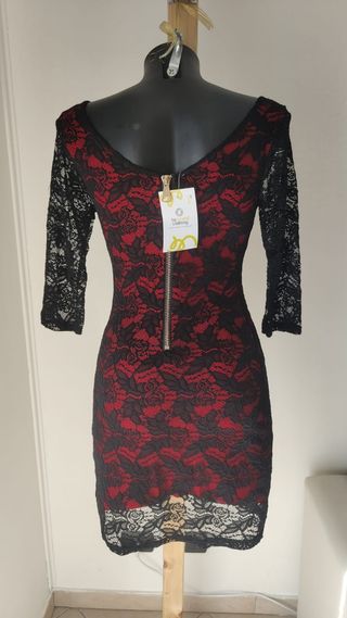 Miniabito pizzo rosso&nero