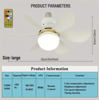 Ventilatore da soffitto con luce led 40W 52 cm 