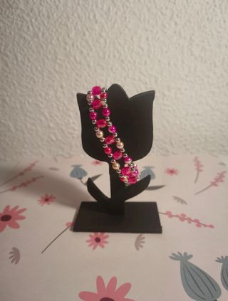 Pulsera abalorios rosa-plata