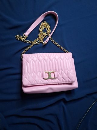 Bolso bandolera rosa y dorado