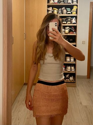 Falda flecos Zara - Rosa