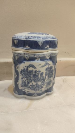 Tarro porcelana azul y blanco