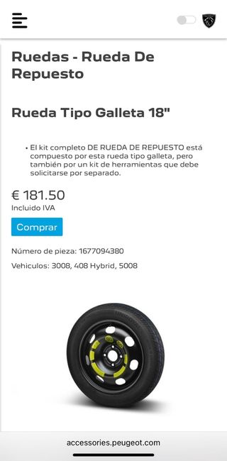 Rueda galleta 18" con kit para Peugeot 5008 P87