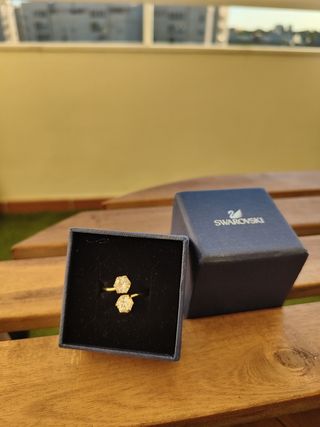 Anillo Swarovski doble aro dorado
