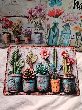 Quadretti fiori & cactus metallo