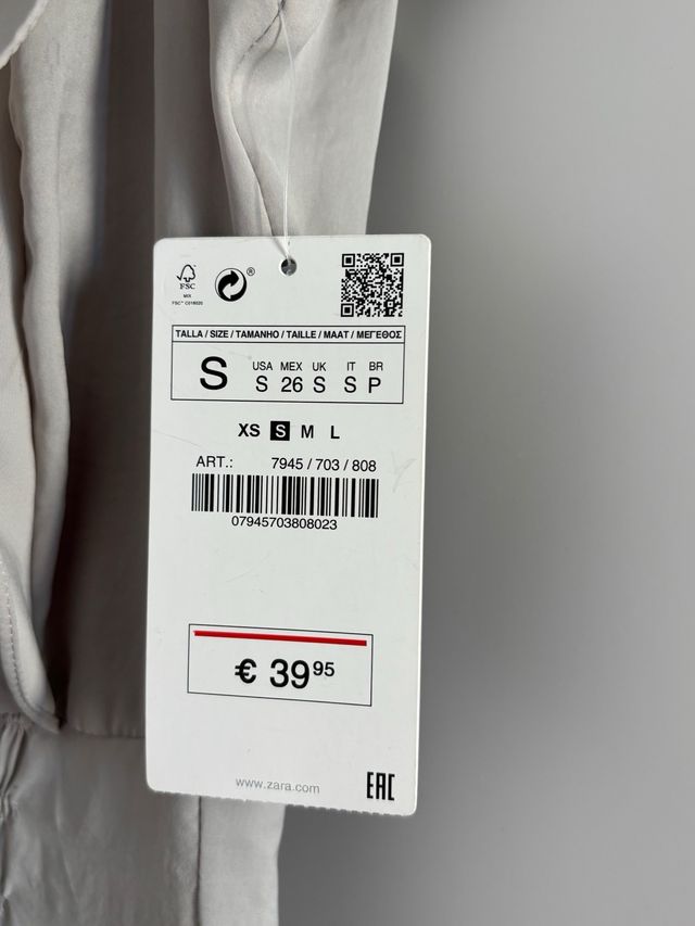 Vestido mono pantalón Zara gris perla Talla S