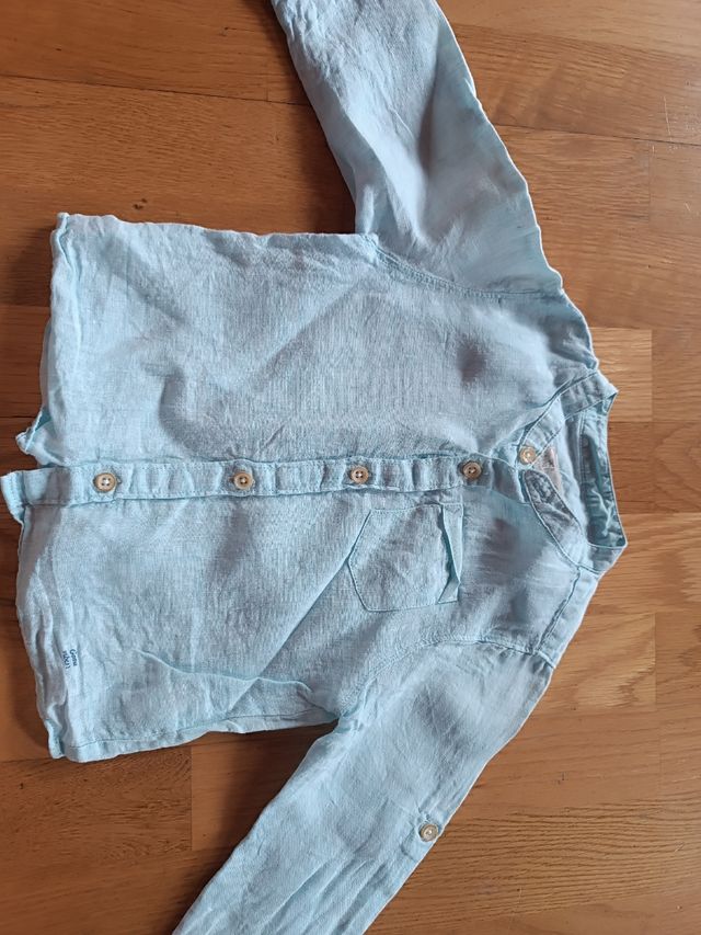 Camisa lino bebé celeste zara