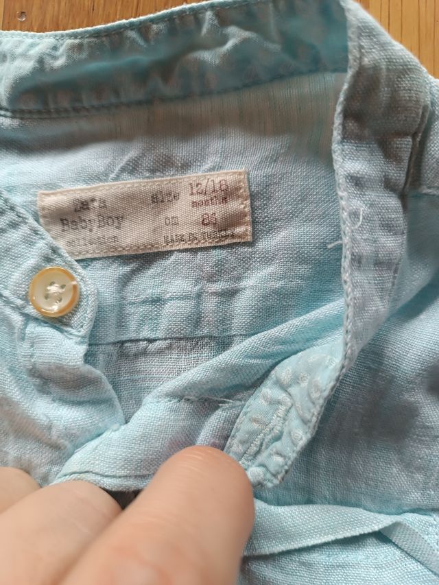 Camisa lino bebé celeste zara