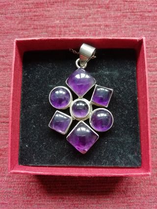 Collar cadena y colgante de plata 925 y amatistas