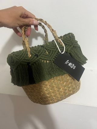 Cesta vimini e macramè, 