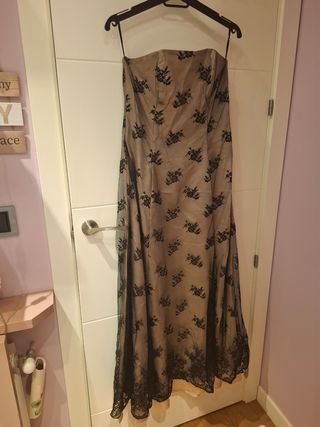 Vestido fiesta beige y negro