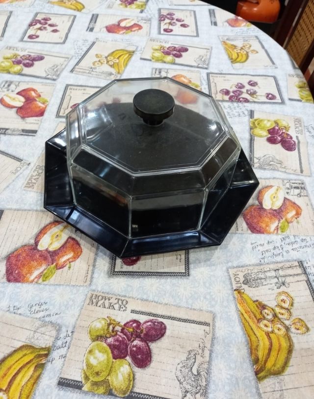 Quesera cúpula plato queso cristal - negra