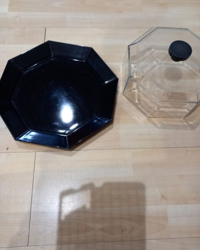 Quesera cúpula plato queso cristal - negra