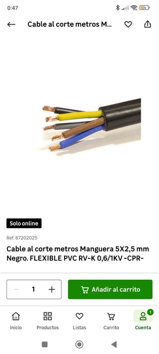 Cable 5x2,5mm PVC Negro RV-K