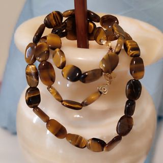 Collana occhio di tigre marrone-oro