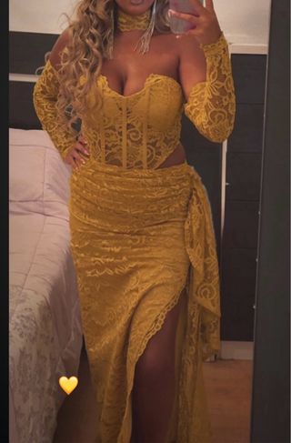 Vestido fiesta amarillo encaje