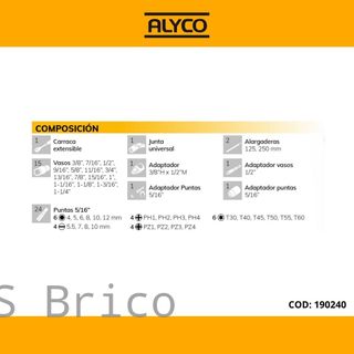 Juego Llaves de Vaso de 1/2" - 47 Piezas Alyco 190240