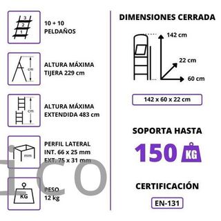 Escalera Telescópica Aluminio 5+5 Pestaña