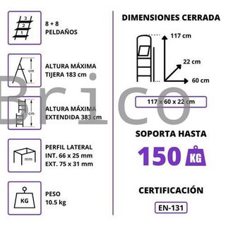 Escalera Telescópica Aluminio 4+4 Pestaña