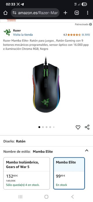 Ratón Razer Mamba Elite - Negro