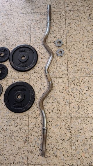 Barra Curl + Pesas 16kg