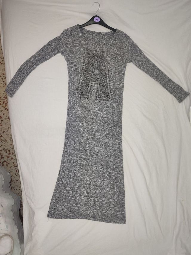 Abito in maglia autunnale grigio taglia L XL fashion texture