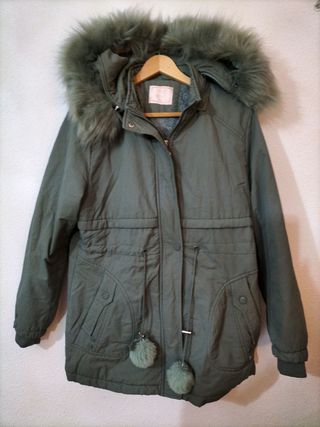 Parka verde con capucha desmontable mujer