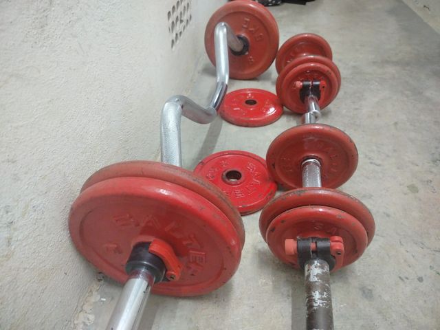 PESAS SALTER :BARRA LARGA 180 ,MANCUERNAS Y DISCOS