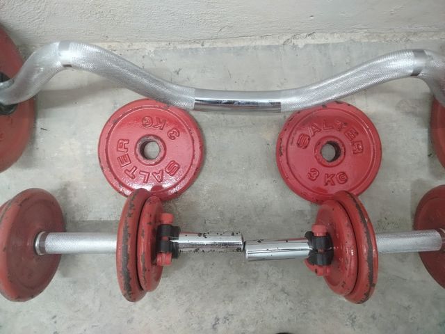 PESAS SALTER :BARRA LARGA 180 ,MANCUERNAS Y DISCOS