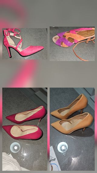 4 Zapatos tacón: rosa y beige,varias marcas....