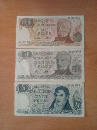 Billetes Argentina: 1000, 50 & 5 pesos