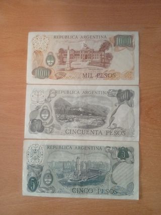 Billetes Argentina: 1000, 50 & 5 pesos