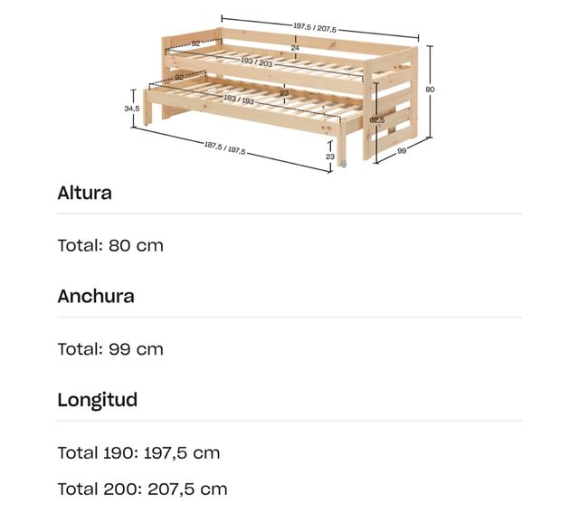 Cama nido 90cm+mesilla+ 2 colchones(90cm+80cm)