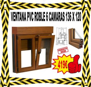 Ventana PVC Roble 136x120 - 6 Cámaras