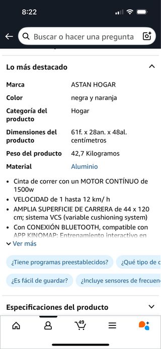 Cinta correr Astan Hogar AH-FT1050