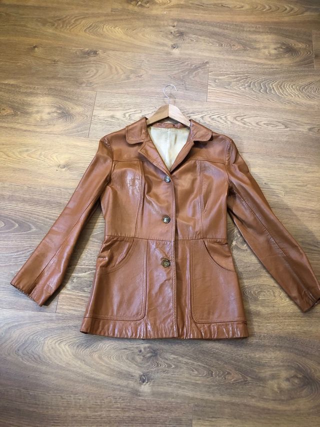 Chaqueta cuero marrón vintage, talla M