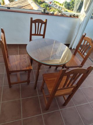 Mesa y 4 sillas madera - Jardín
