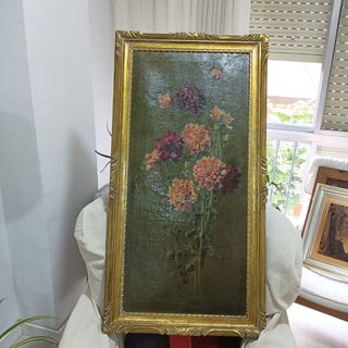 Cuadro antiguo claveles - rojo, rosa
