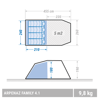 Tienda de campaña familiar 4 personas UPF30 Arpenaz 4.1