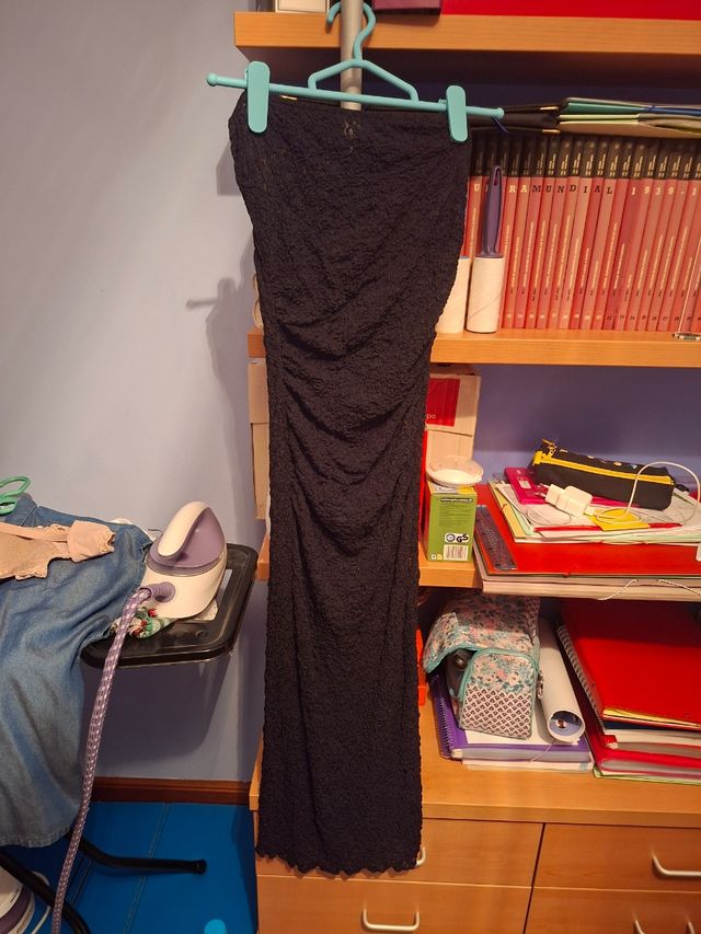 Vestido negro largo encaje semitransparente 