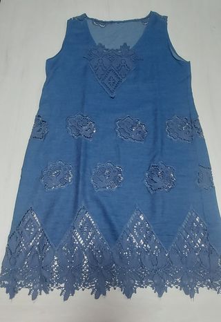 Vestido verano tejano fino  azul bordado