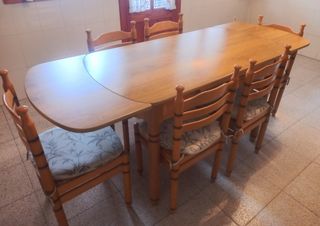 Mesa extensible madera maciza + 6 sillas incluidas