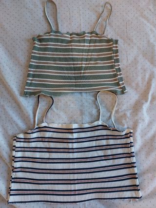 2 tops a rayas, blanco y verde
