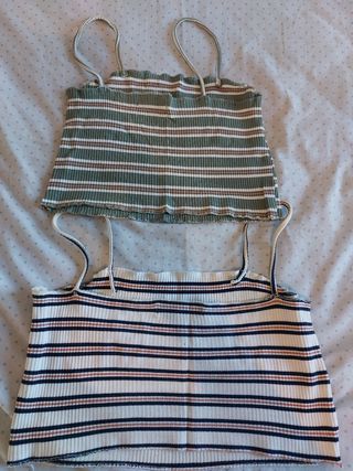 2 tops a rayas, blanco y verde