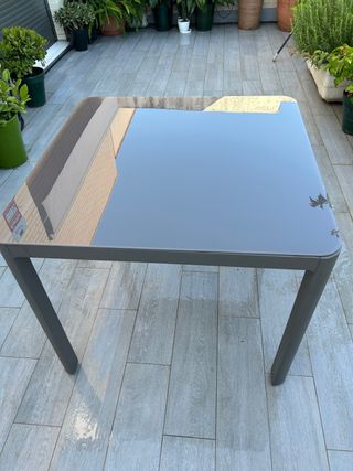 Mesa terraza gris metal-cristal
