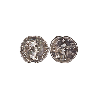 Denario romano de Diva Faustina I (141 d.C.) plata