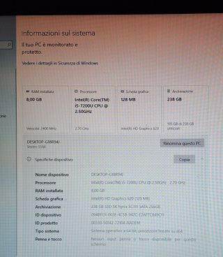 Notebook Intel Core i5 15,6 pollici Win 10 PRO