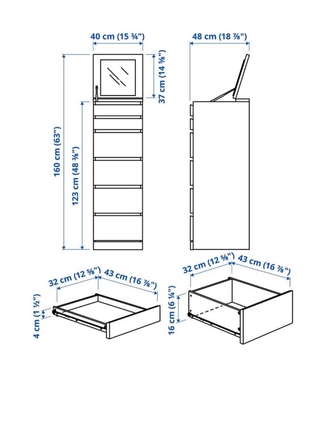 Cómoda 6 cajones blanca con espejo