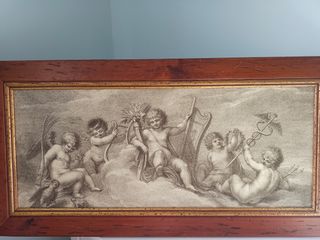 Cuadro antiguo querubines - ángeles músicos