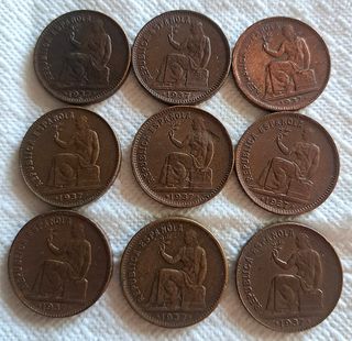 Lote de 9 Monedas 50 Céntimos Rep. Española 1937